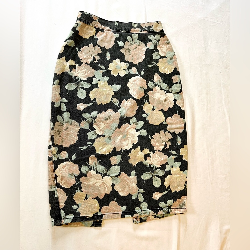 Vintage Bongo Floral Denim Skirt – High Waist Pencil Skirt